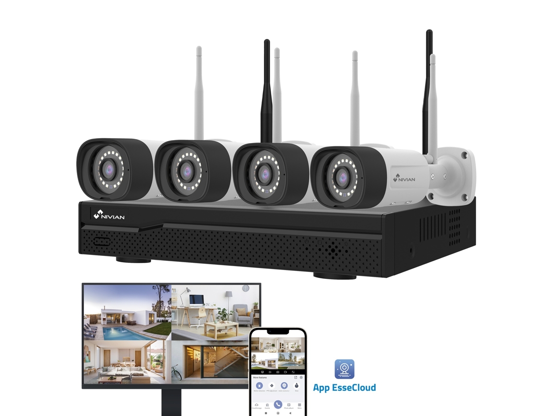 Nivian Kit Câmaras De Vigilância Profissional Wifi Superhd Com 4 Câmaras Ip E Gravador 16ch - Para Casas E Negócios - Visão Noturna, Detecção Humana I