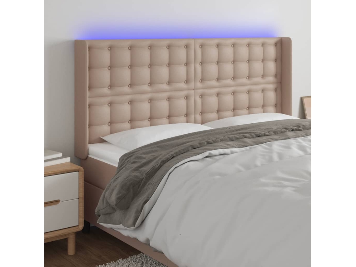 Cabeceira Camapainel De Cabeceira C/ Led Couro Artif. 147x16x118/128 Cm Cappuccino Lovely Home