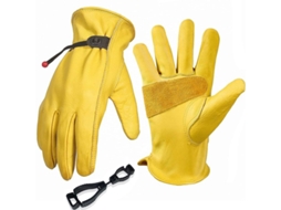 Luvas de jardim, couro de vaca, anti espinhas e cortes, reforçadas, amarelas, com S/MARCA