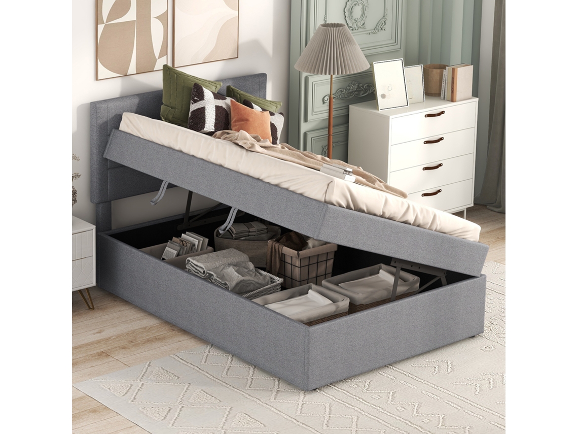 Cama 90x200 Solteiro Metal Cinza Arrumação Resistente VOLTEDGE