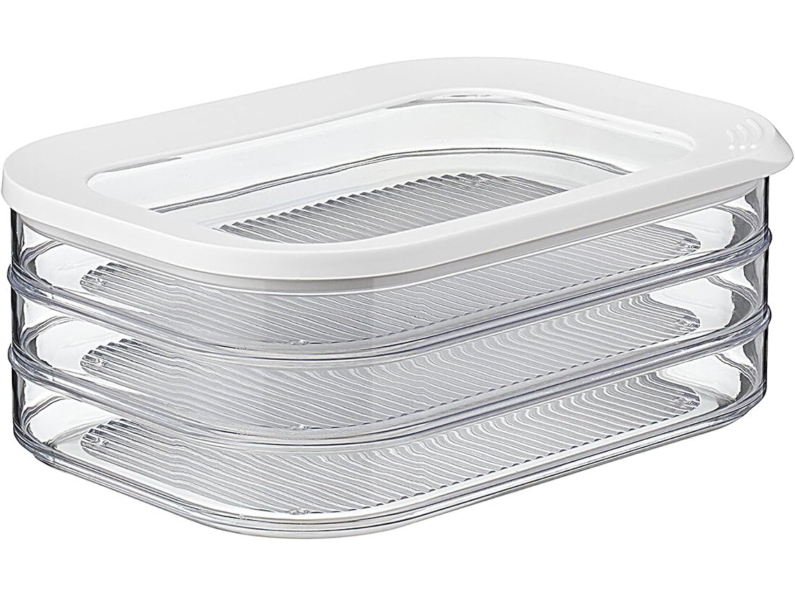 Recipiente Para Charcutaria Com 3 Camadas, Gaveta Para Geladeira Com Tampa Para Armazenamento Prático De Bacon E Outros Produtos Frescos. 3
