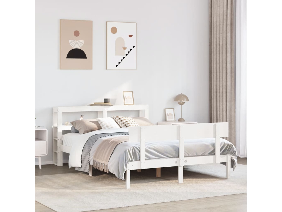 Cama Sem Colchão 140x200 Cm Madeira De Pinho Maciça Branco