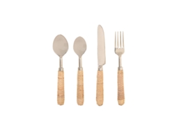Faqueiro Home Esprit Prateado Natural Aço Inoxidável Rotim 4,5 X 2 X 21 Cm 16 Peças