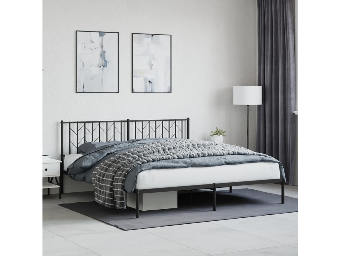 Vidaxl Estrutura De Cama Com Cabeceira 183x213 Cm Metal Preto
