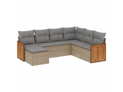 Maison Exclusive - 7 Pcs Conjunto De Sofás P/ Jardim Com Almofadões Vime Pe Bege