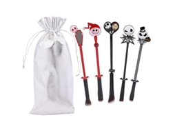 Pincéis de Maquiagem Nightmare Before Christmas Conjunto 5pcs Corpse Bride com Bolsa de Seda Prata