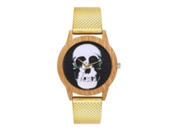 Relógio de Quartzo com Pulseira de Silicone Malha Padrão Esqueleto Humano para Meninos e Meninas (ouro)