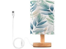 Abajur De Cabeceira Com Estampa Folhas Em Aquarela, Portas De Carregaje USB C, Luminária De Mesa Cabeceira, Luminária