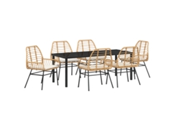 Conjunto 7 Conjunto De Jantar Para Jardim Vidaxl Castanho Vime Pe (200 X 80 X 73 Cm)