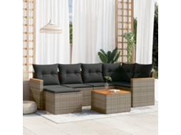 Vidaxl 7 Pcs Conjunto Sofás P/ Jardim C/ Almofadões Vime Pe Cinzento
