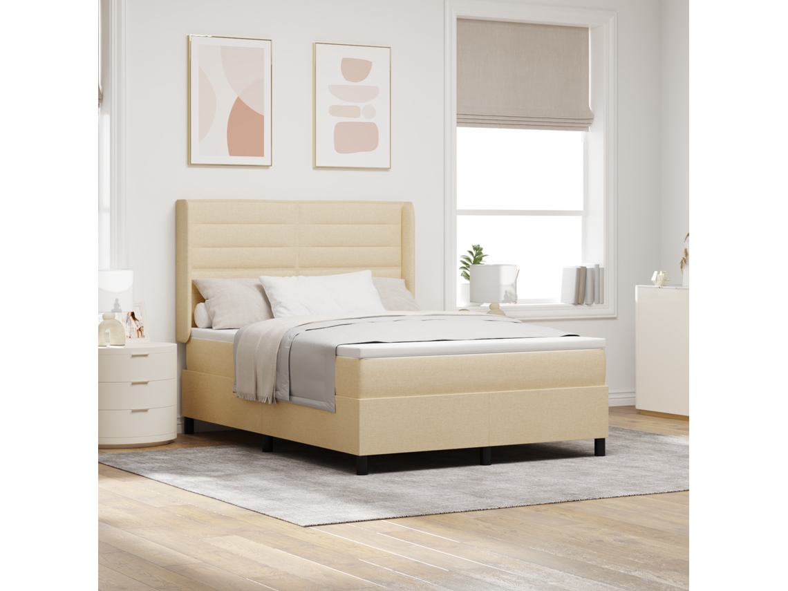Cama Box Spring Com Colchão E Led Creme 140x200 Cm Tecido