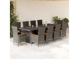 Vidaxl 11 Pcs Conjunto Jantar P/ Jardim C/ Almofadões Vime Pe Cinzento