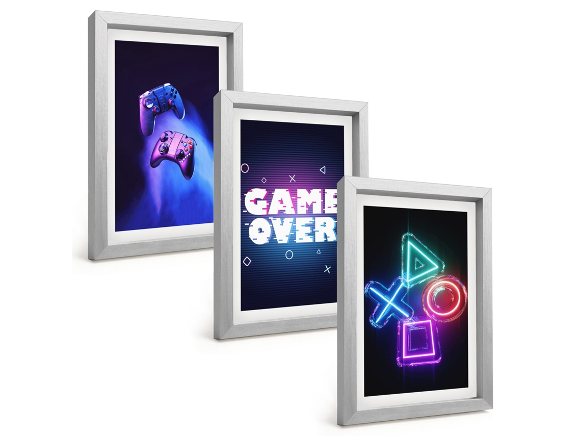 Composição De Quadros Game Over, Controles De Jogo Espelharte (3 Peças 20x30 Cm)