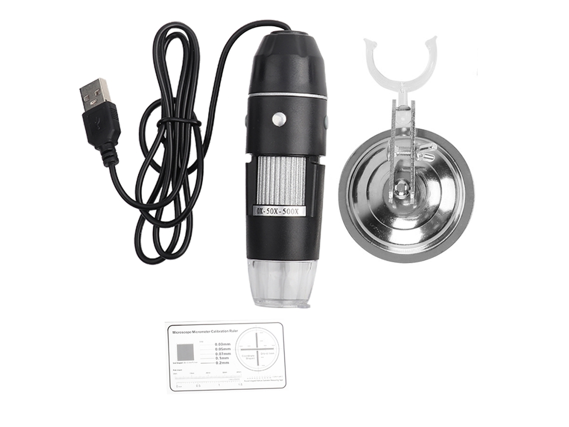 Microscópio Usb Digital 0x 500x Ajustável com 8 Led para Windows e Linux
