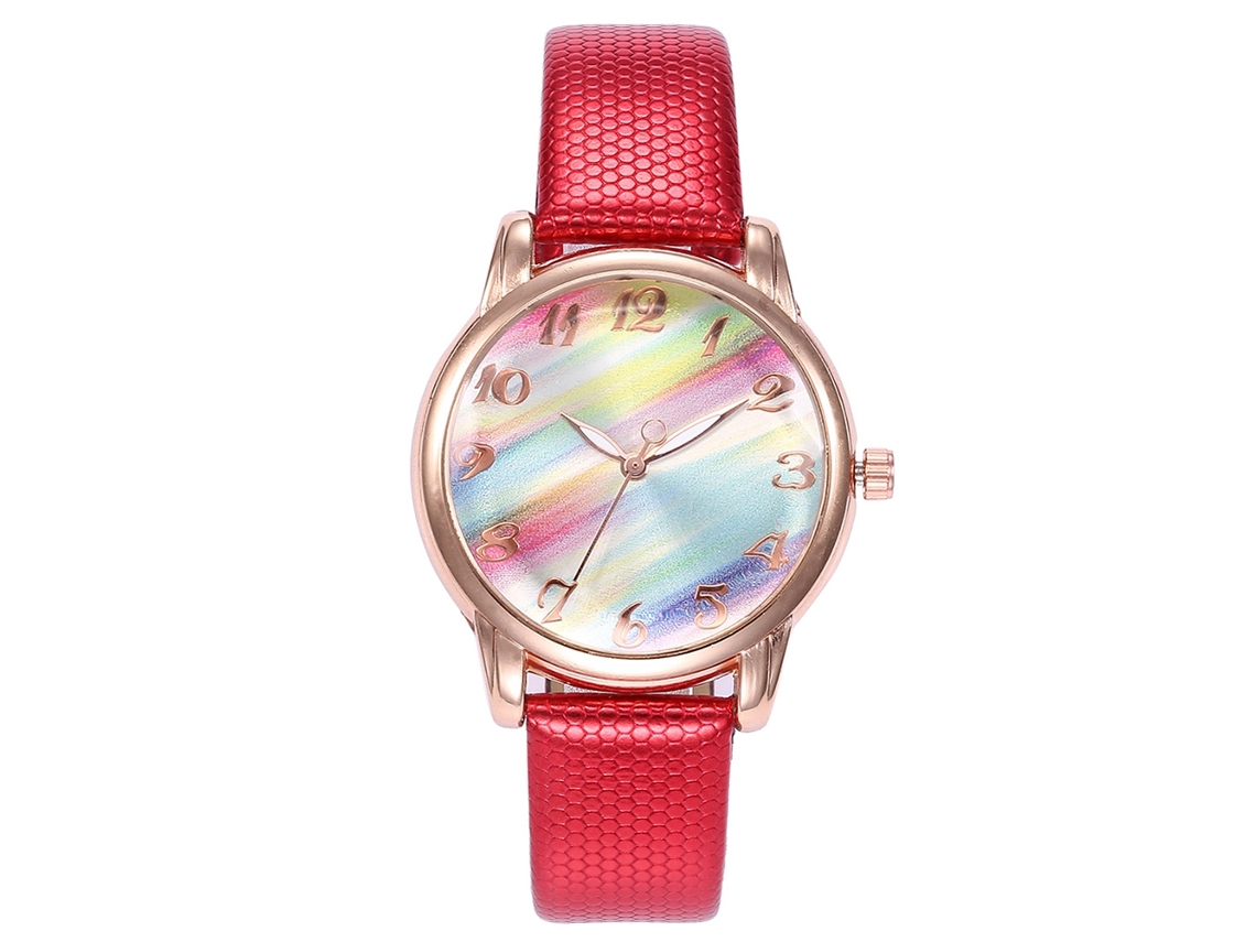 Relógio de Pulso Feminino Vansvar com Pulseira Pu e Mostrador Gradiente Vermelho