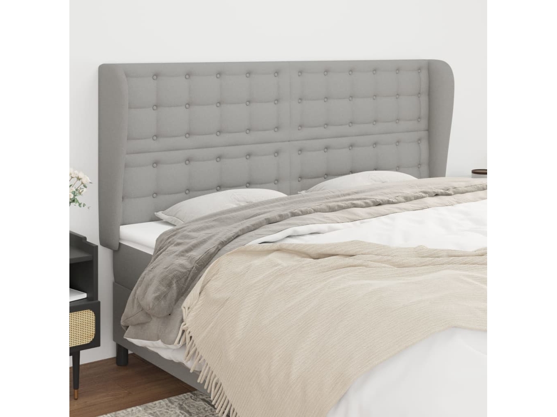 Vidaxl Cabeceira Cama C/ Abas Tecido 203x23x118/128 Cm Cinzento-claro