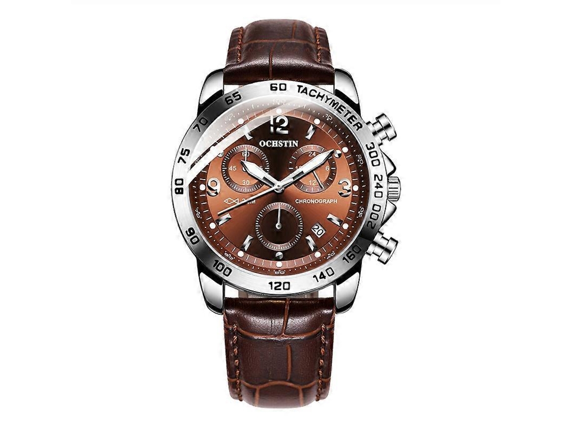 Relógio Masculino Multifuncional De Quartzo Ochstin 6123c, À Prova D'água E Com Mostrador Luminoso, Em Couro.