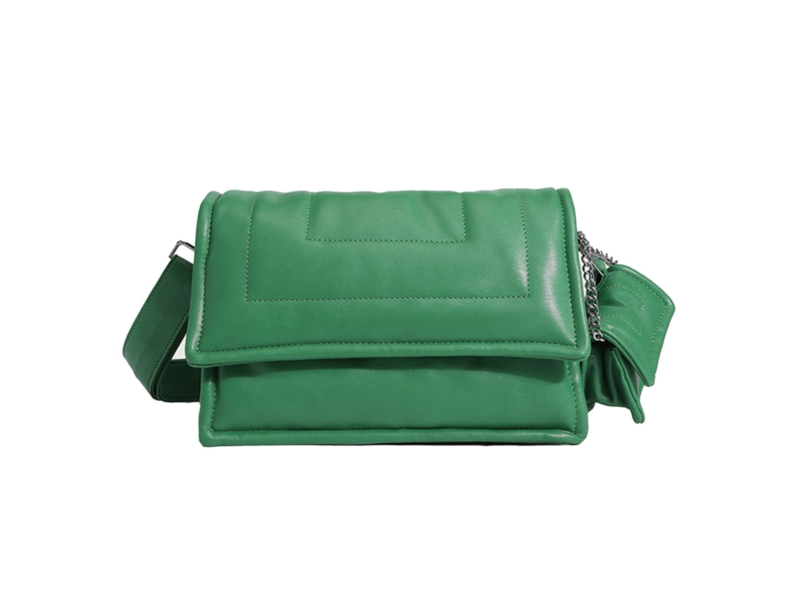 Bolsa de Mão com Aba e Reboco de Pluma Pu Macia Grande Capacidade Versátil Verde
