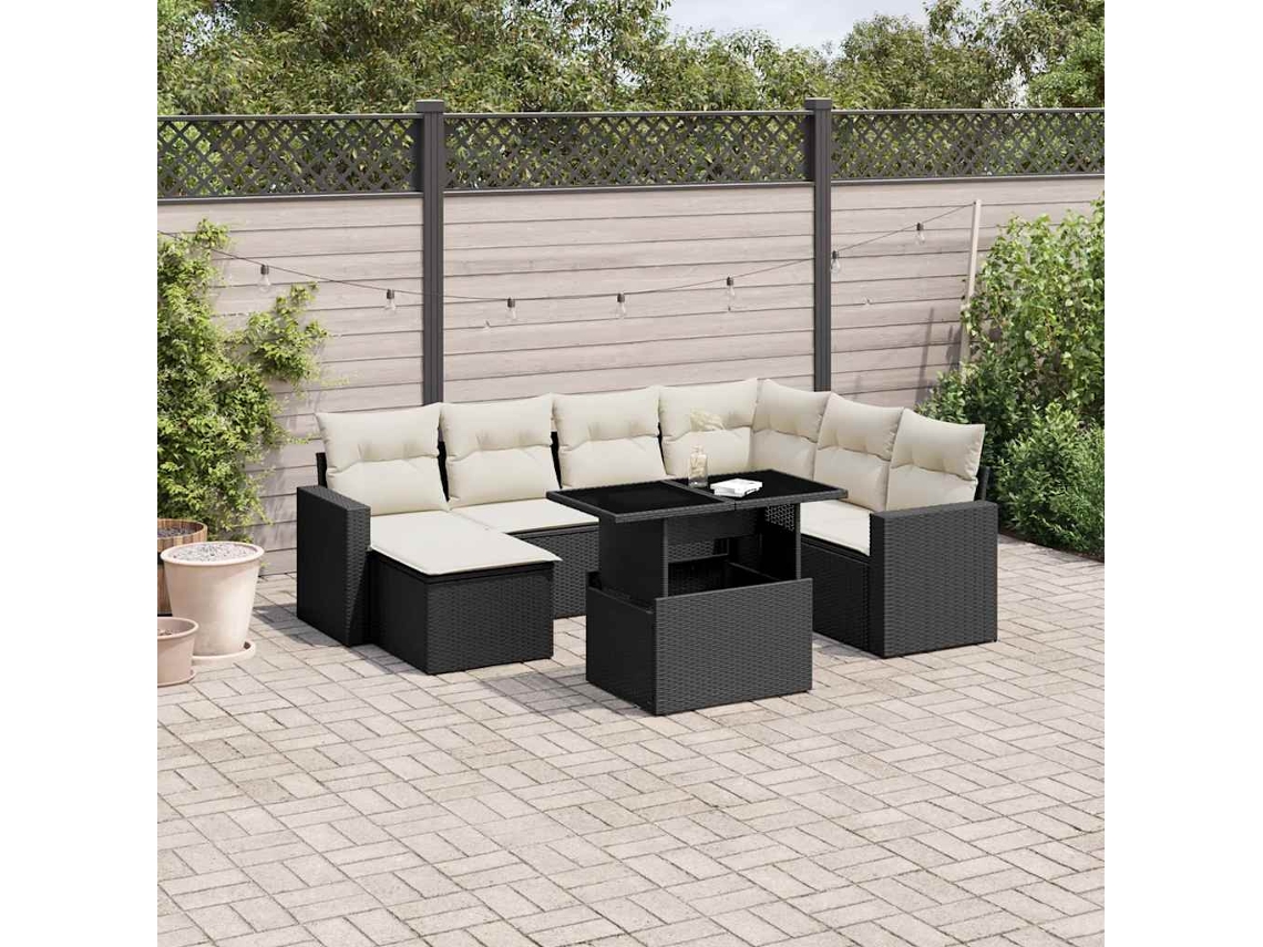 Vidaxl 8 Pcs Conjunto Sofás de Jardim com Almofadões Vime Pe Preto