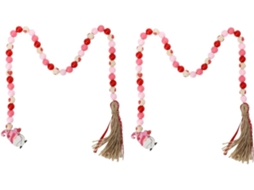 Conjunto De 2 Pingentes Decorativos De Madeira Com Contas E Borla Para Decoração De Parede.