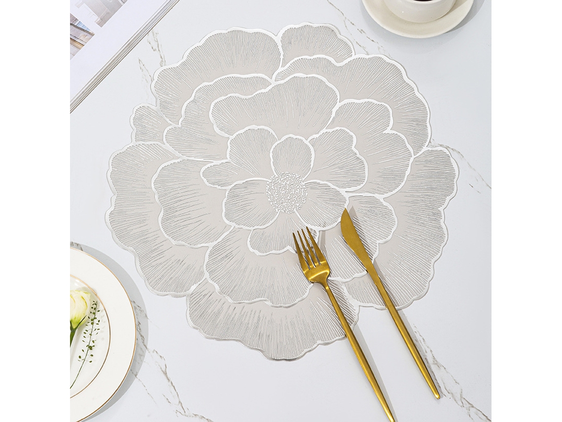 Toalha De Mesa Para Jantar Em Cetim Com Acabamento Em Dourado, Rosa De Silêncio, 4 Peças