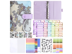 A6 Cashew Pattern Binder Budget Planner Notebook Purple, 8-zipper Pouches, 12-cash Envelopes, 2-english Stickers, Label