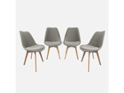 Cadeira Escandinava De Madeira E Boucle Texturizado, Set De 4, Cinza Claro Sweeek