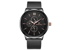 Relógio masculino de quartzo com pulseira de aço, mostrador de três mostradores, à prova d'água, moderno (preto)