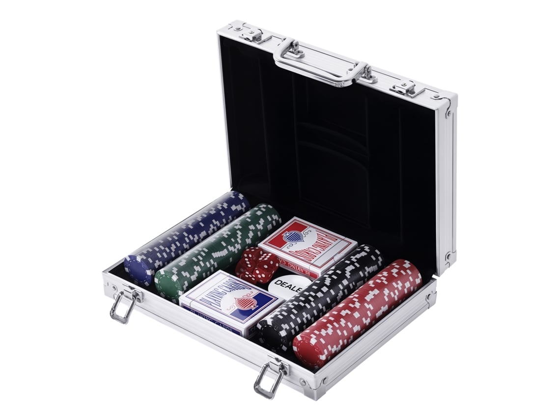 Conjunto Poker 200 Fichas Texas Holdem Blackjack Estojo Alumínio Portátil