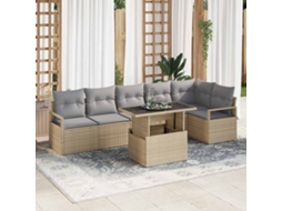 Vidaxl Conjunto De Sofá De Jardim 7 Unid. Bege Vime Pe
