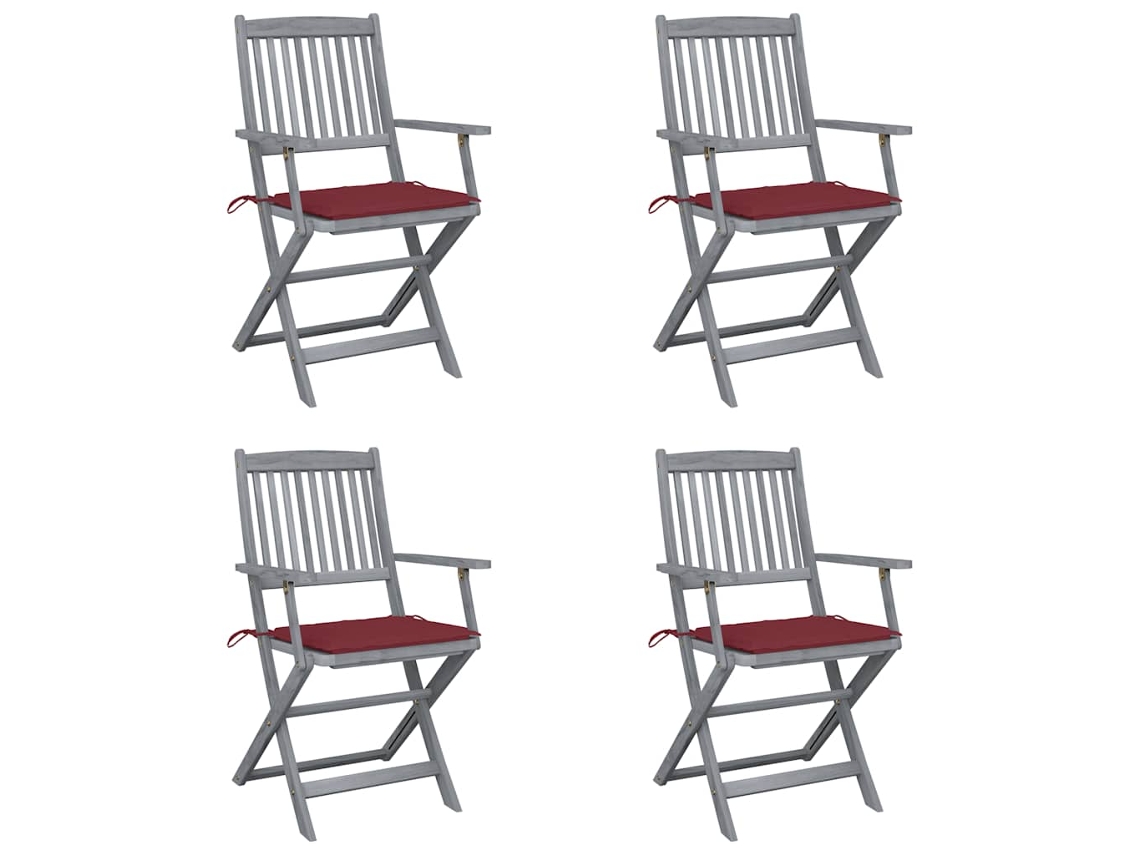Vidaxl Cadeiras Exterior Dobráveis C/ Almofadões 4 Pcs Acácia Maciça