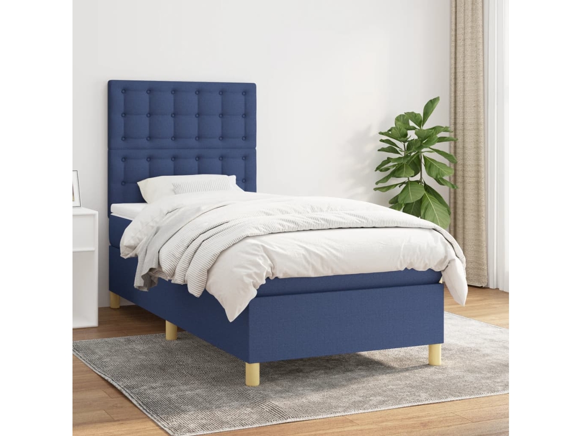 Vidaxl Cama Com Molas/colchão 80x200 Cm Tecido Azul