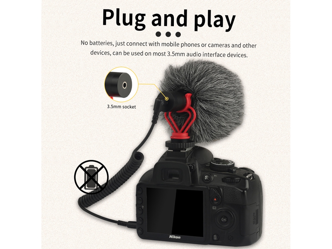 Micrófono Condensador Cardioide Mini 3.5mm Para Cámara Canon Nikon Sony Y Smartphones Con Puerto 3.5mm