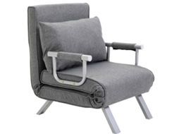 Poltrona-cama Individual Com Encosto Ajustável Em 5 Níveis E Almofada, Em Tecido, Cinza-claro