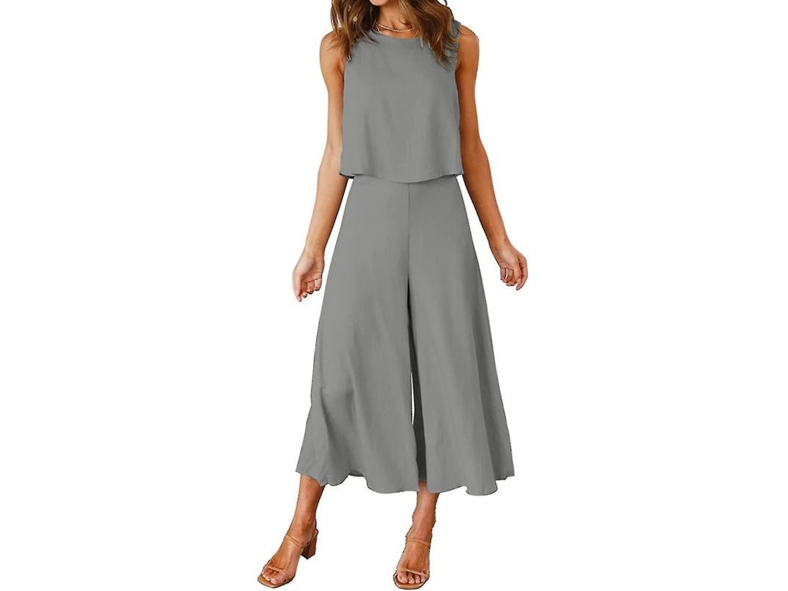 2026 conjunto de Verão para Mulher Roylamp: Blusa com Gola Redonda e Calças Curtas Largas