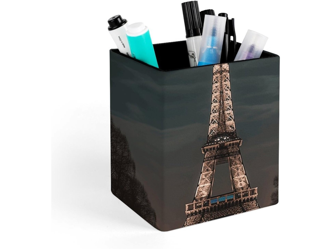 Porta Canetas Quadrado Em Couro Mesa, Porta Pincéis De Maquiagem, Organizador De Canetas, Lua Cheia, Torre Eiffel