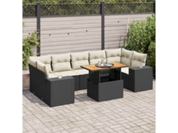 Vidaxl 8 Pcs Conjunto Sofás de Jardim com Almofadões Vime Pe Preto