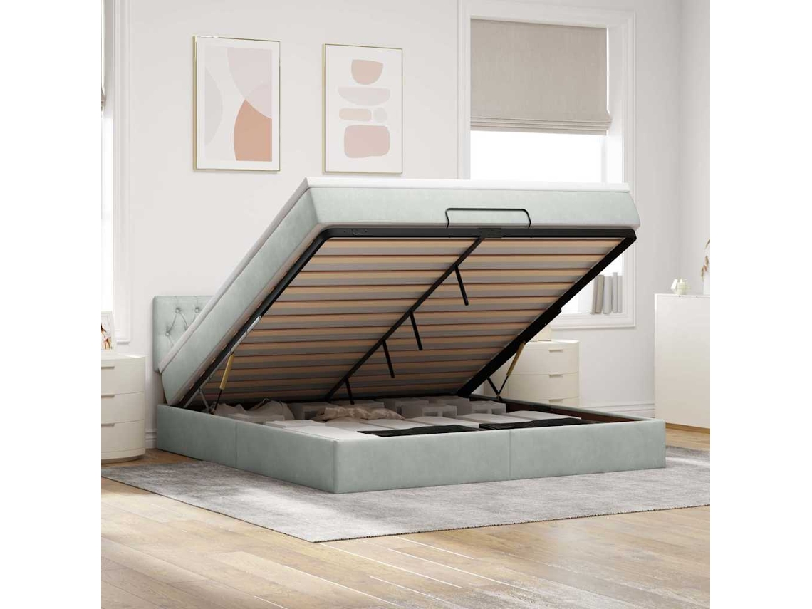 Estrutura De Cama Otomana Com Colchão 180x200 Cm Cinzento Claro