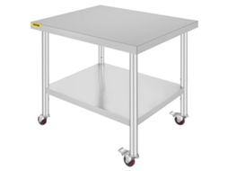 Vevor Mesa de Trabalho de Cozinha de Aço Inoxidável 30 X 36 X 34 Polegadas 2 Camadas com Rodas