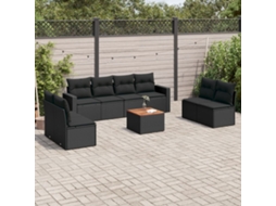 Vidaxl 9 Pcs Conjunto De Sofás P/ Jardim C/ Almofadões Vime Pe Preto
