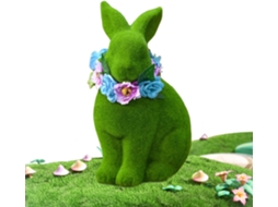 Estatueta de Coelho da Páscoa Decoração 3d em Resina Verde com Guirlanda de Flores para Casa e Jardim Decoração de CHABERLU