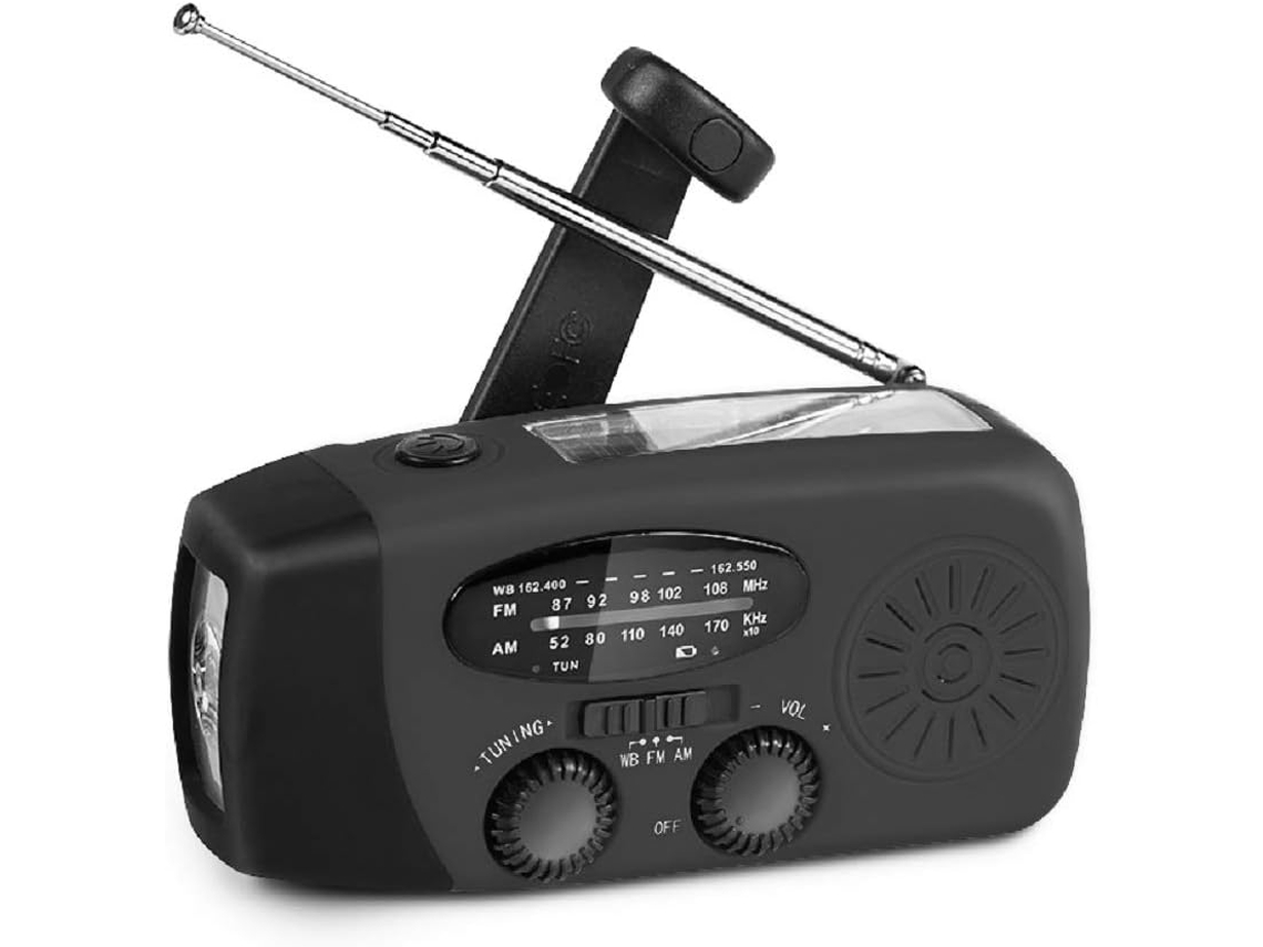 Rádio de Emergência AQUAFORGE com Manivela, Solar, Bateria 2000mAh, Iluminação e Alarme SOS