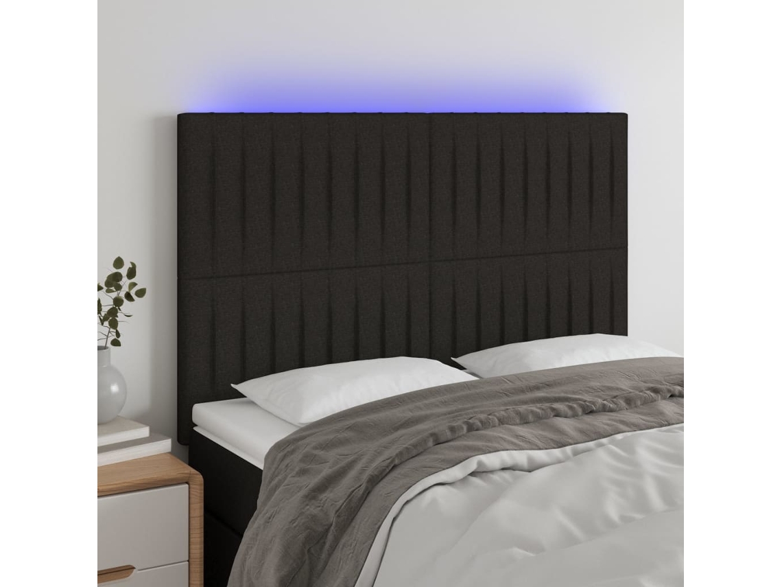 Vidaxl Cabeceira Cama C/ Led Tecido 144x5x118/128 Cm Preto