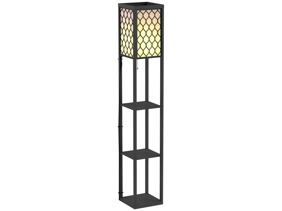 Luminária de Chão com Prateleiras 26lx26lx160hcm 4 Níveis Mdf Preto Padrão Favo de Mel BTFORUS