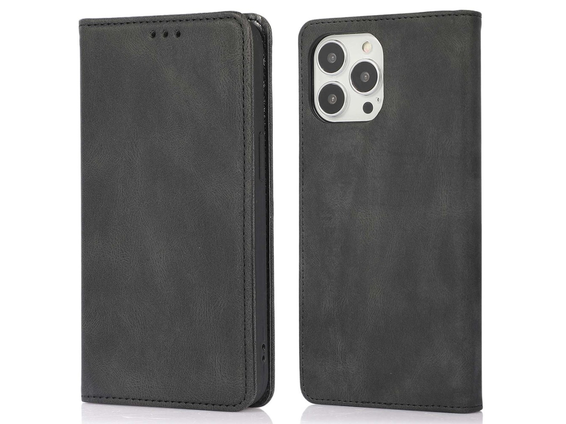 Capa Para Iphone 14 Pro Pele Sintética Anti-choque Magnética Preto