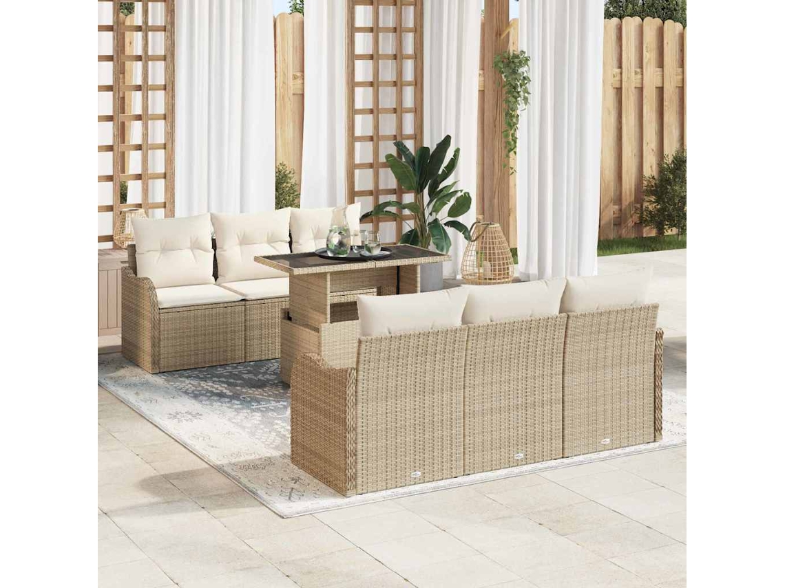 Vidaxl Conjunto De Sofá De Jardim 7 Unid. 6-número De Lugares Bege