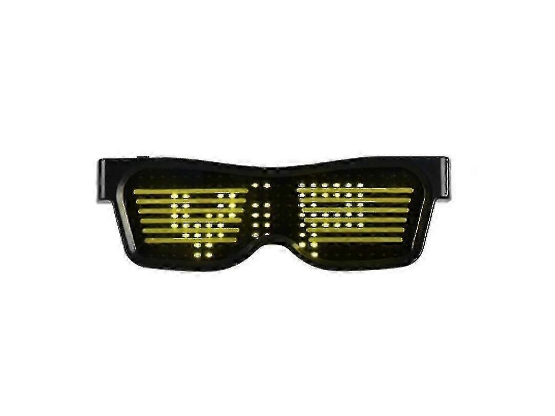 Óculos de LED inteligentes com Bluetooth, controle por aplicativo, carregamento USB, vários idiomas e luzes brilhantes para festas.