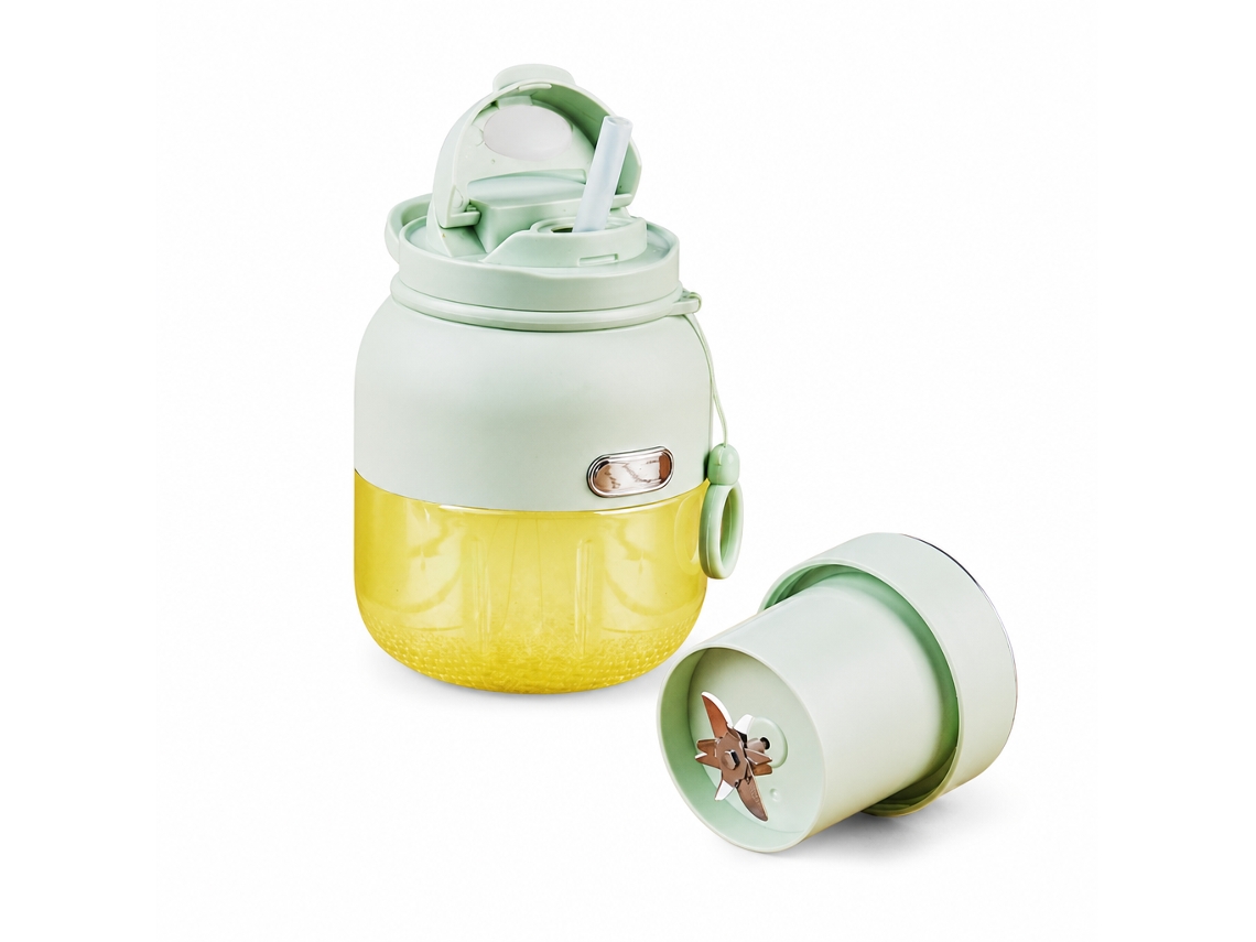Liquidificadora Portátil Recarregável 800 Ml, Copo Para Sumos Com 2 Tampas E Palhinha, Verde-claro