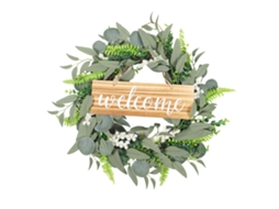 Placa de Boas vindas com Folha de Acácia e Flores para Porta, Decoração Natal, Pendurar em Casa LAXISCREED