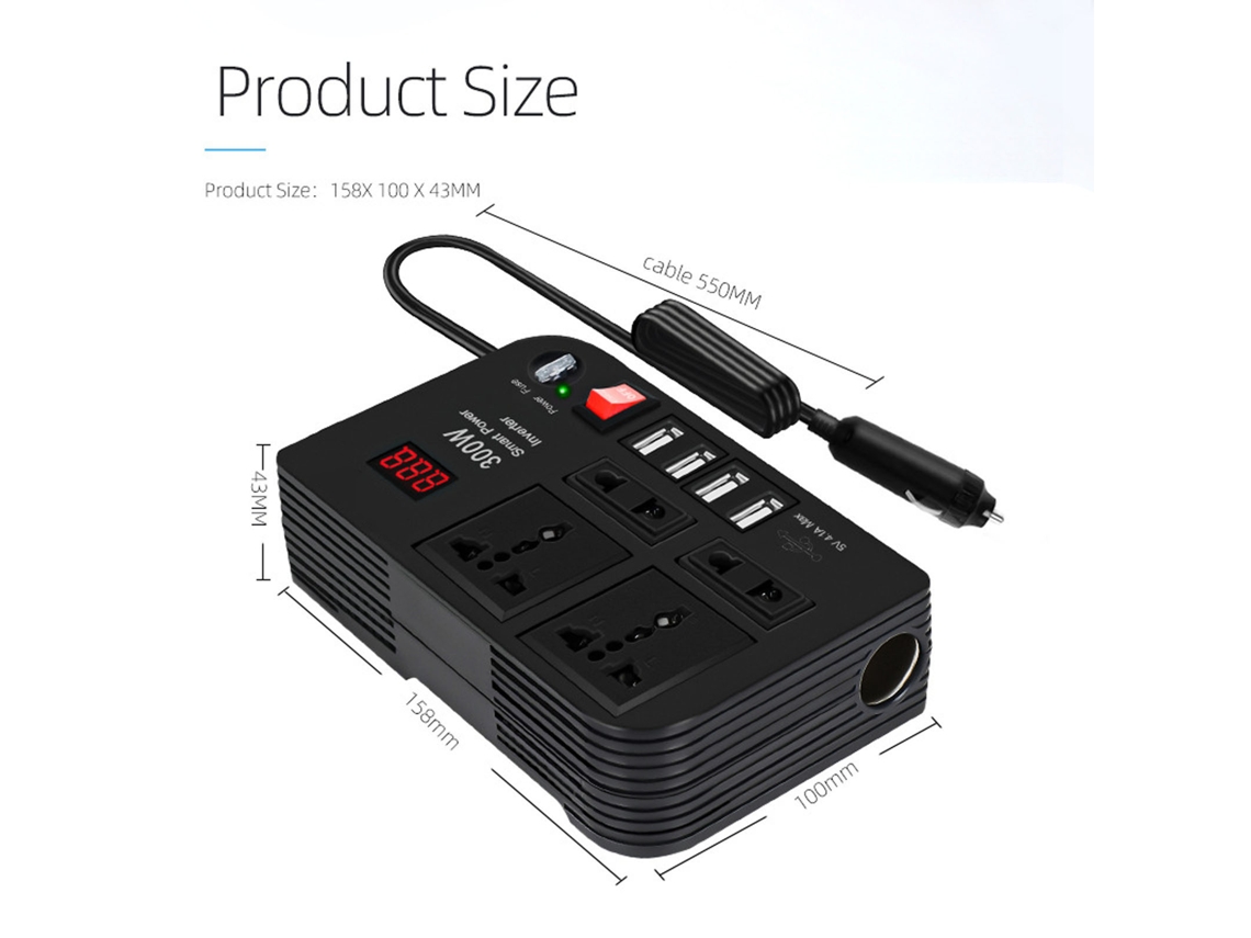 Laxiscreed Inversor Automóvel 300w Com Usb 4.1a Para Alimentação Veicular Segura